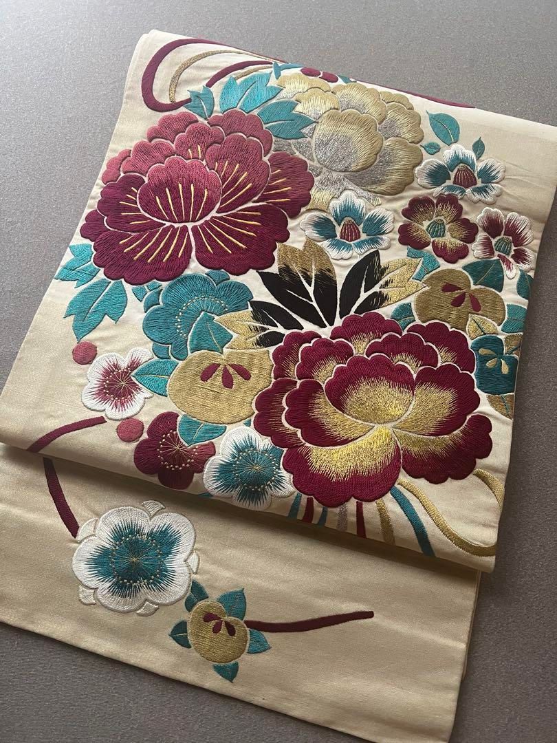 アンティーク帯 名古屋帯 刺繍 花くす玉