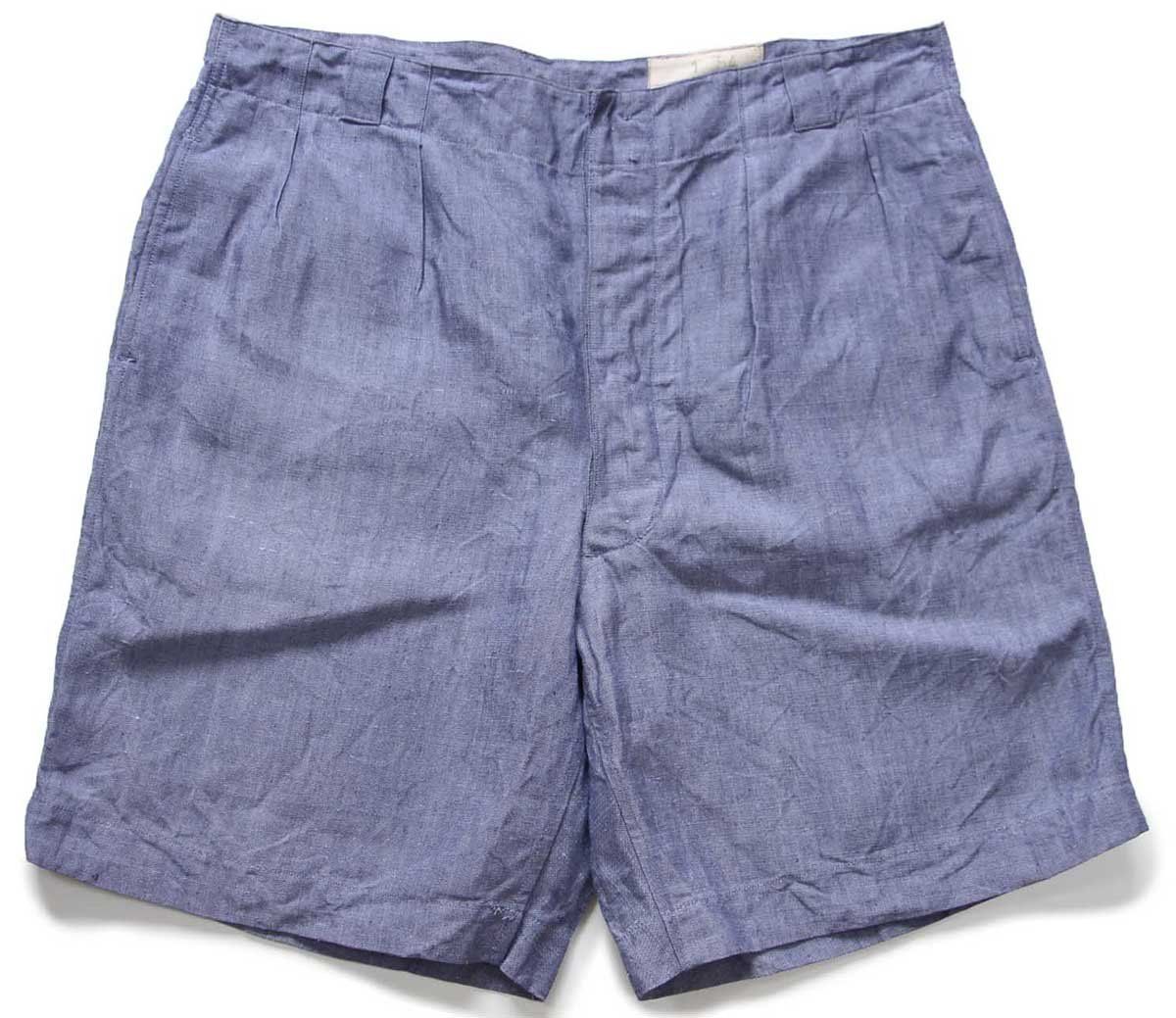 FRENCH MILITARY / Vintage/40s～/フランス軍/ブラックリネン/ショートパンツ/SIZE:W32(実寸) デッドストック☆50s フランス軍 FRENCH NAVY ツータック リネン