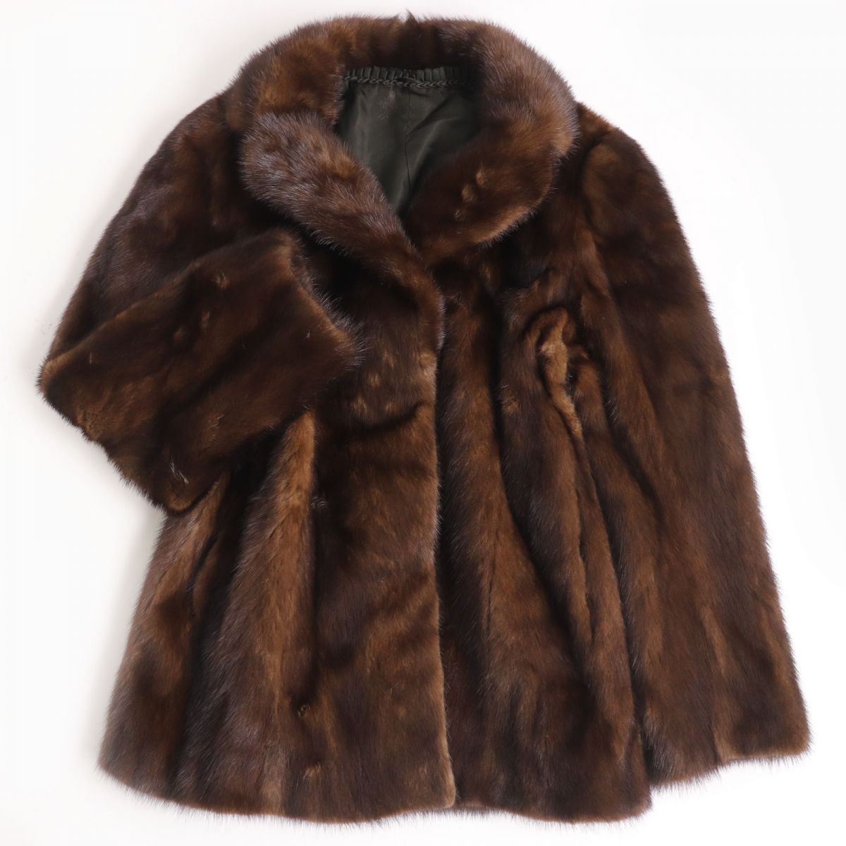 美品☆MINK ミンク 裏地花柄刺繍入り 本毛皮コート ブラウン 13