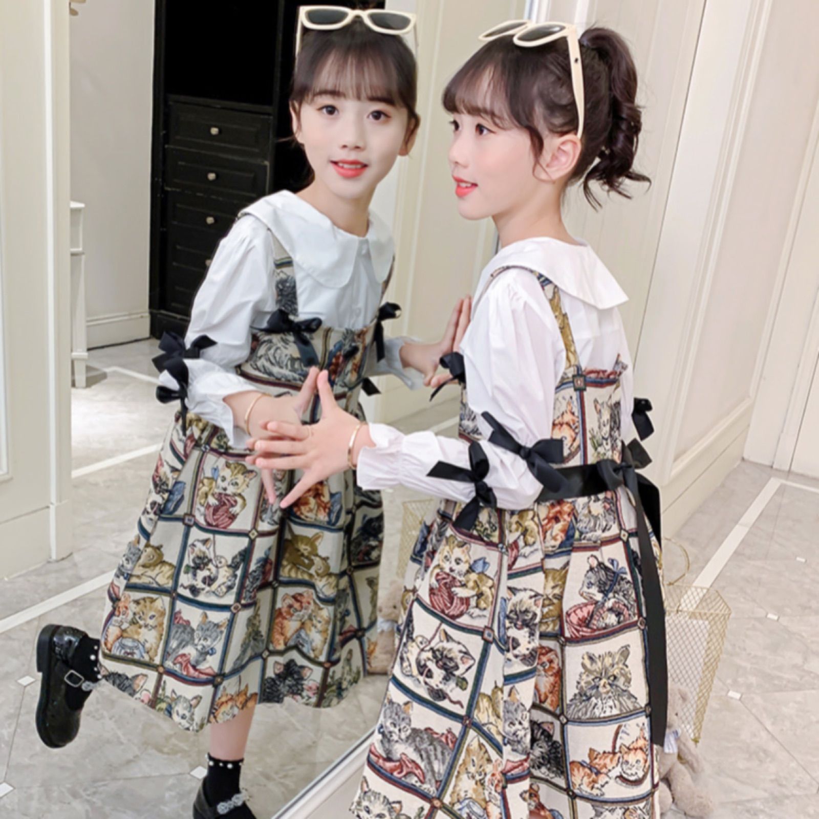 【残り1点限り】韓国子供服 120 女の子 ドレス キッズ服 セットアップ ワンピース スカート 上下セット 白 シャツ - メルカリShops