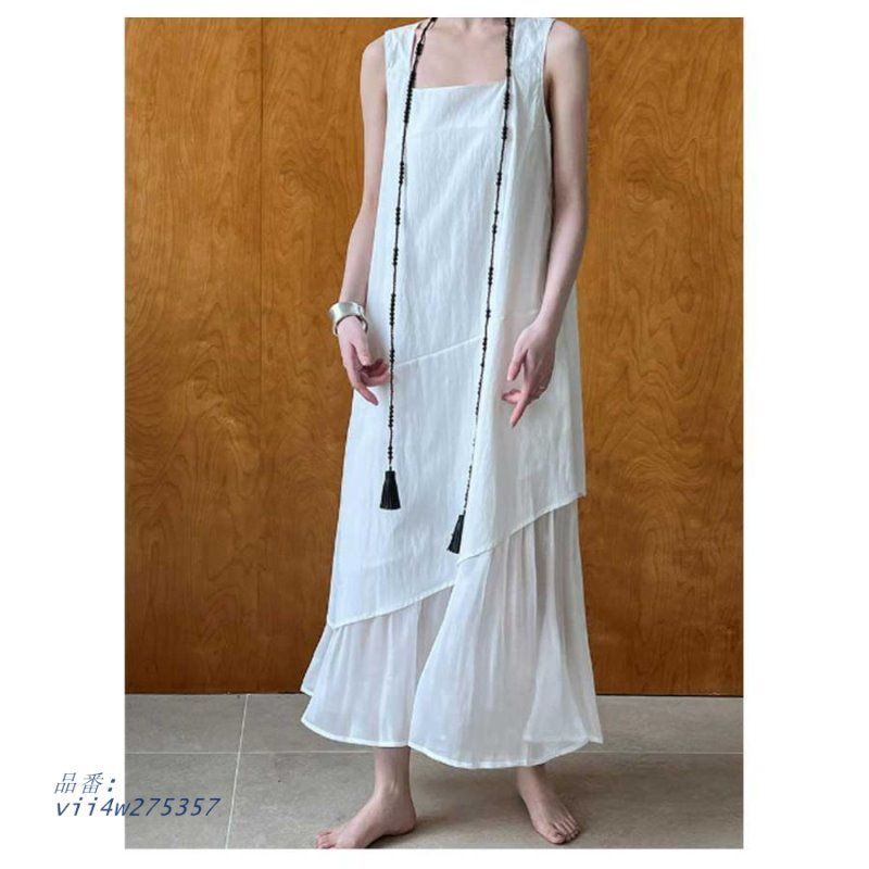 お買い得特価商品。 ワンピース ノースリーブ レディース 重ね着風 フ個性的 春 切り替え 夏 レイヤード ロング丈 体型カバー 重ね着 人気ブランドも送料無料！