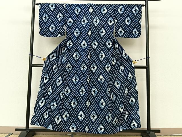 平和屋着物∴夏物 浴衣 有松鳴海絞り 菱文様 綿 逸品 BAAU3423hj