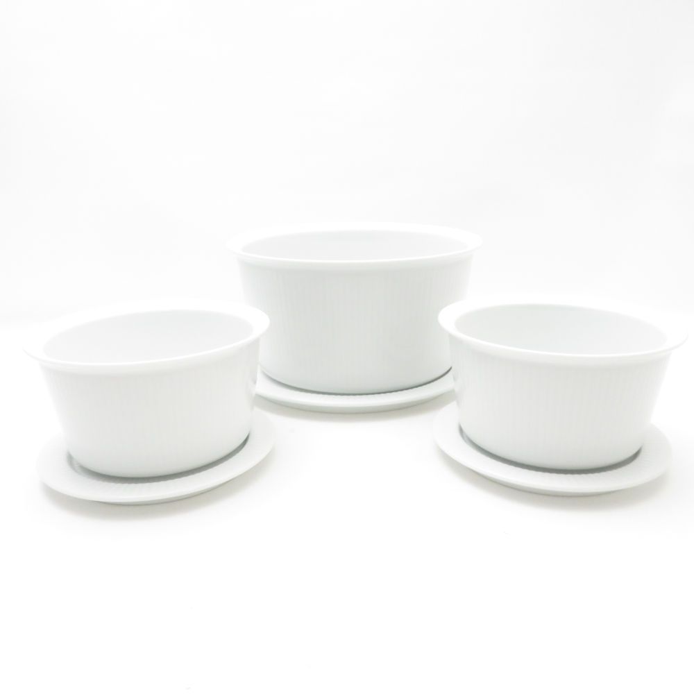ROYAL COPENHAGEN ロイヤルコペンハーゲン ホワイトフルーテッド ラウンドオーブンウェア 3点 セット M|Sサイズ 蓋付 ボウル SC9273T1