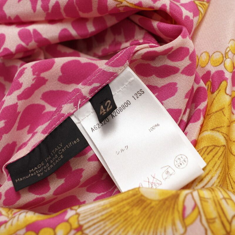 VERSACE - ■美品■Versace ヴェルサーチ シルク ノースリーブ シャツ タンクトップ チュニック サイズ42 レオパード シェル 貝殻 ロング プルオーバー イタリア製 ブランド古着【中古】20221116/GM0765 □美品□Versace ヴェルサーチ シルク ノースリーブ シャツ
