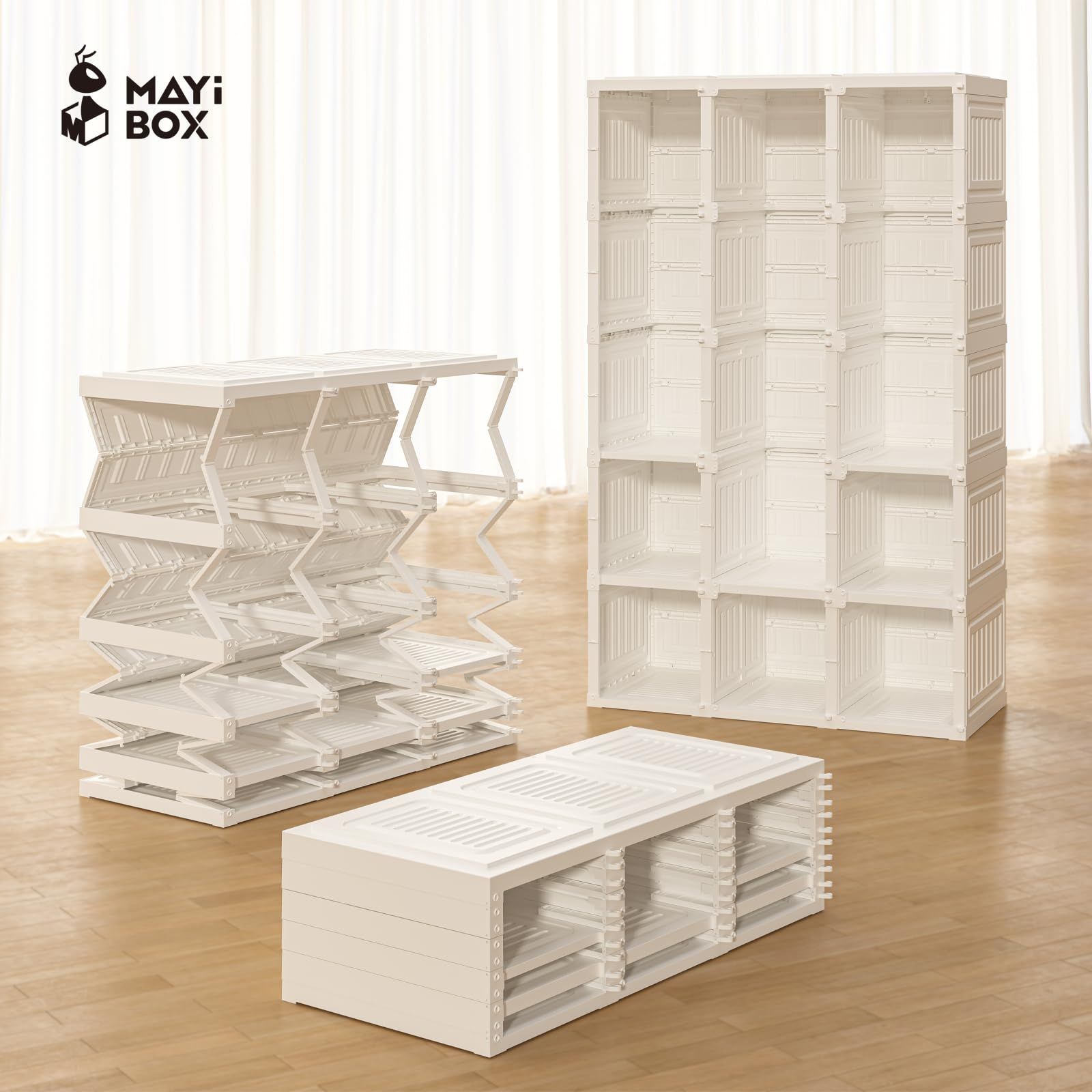 Mayi Box ワードローブ クローゼット 大容量 ハンガーラック シンプル収納棚 衣類ケース 一体折り畳み式 洋服収納ラック 扉付き 雑物 小物 耐荷重 省スペース 頑丈 リビング 12マス WWW_KANDAIZUMI_COM