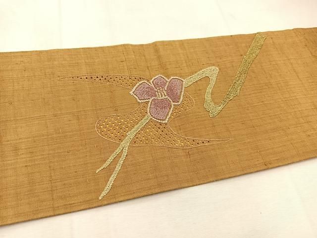 唐織　風景　流水　帯　正絹　刺繍 正絹 全通袋帯《唐織 本金糸 総刺繍》【さが美】破水加工済み