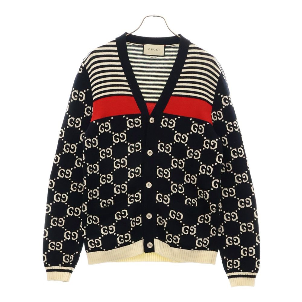 GUCCI (グッチ) 19AW GG&ストライプ コットン ニット カーディガン 