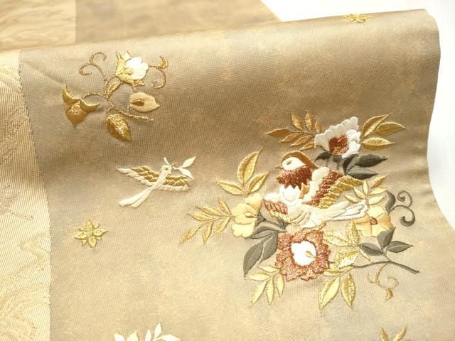 平和屋着物○西陣 川島織物 太鼓柄袋帯 総刺繍 草花文 金糸 正絹