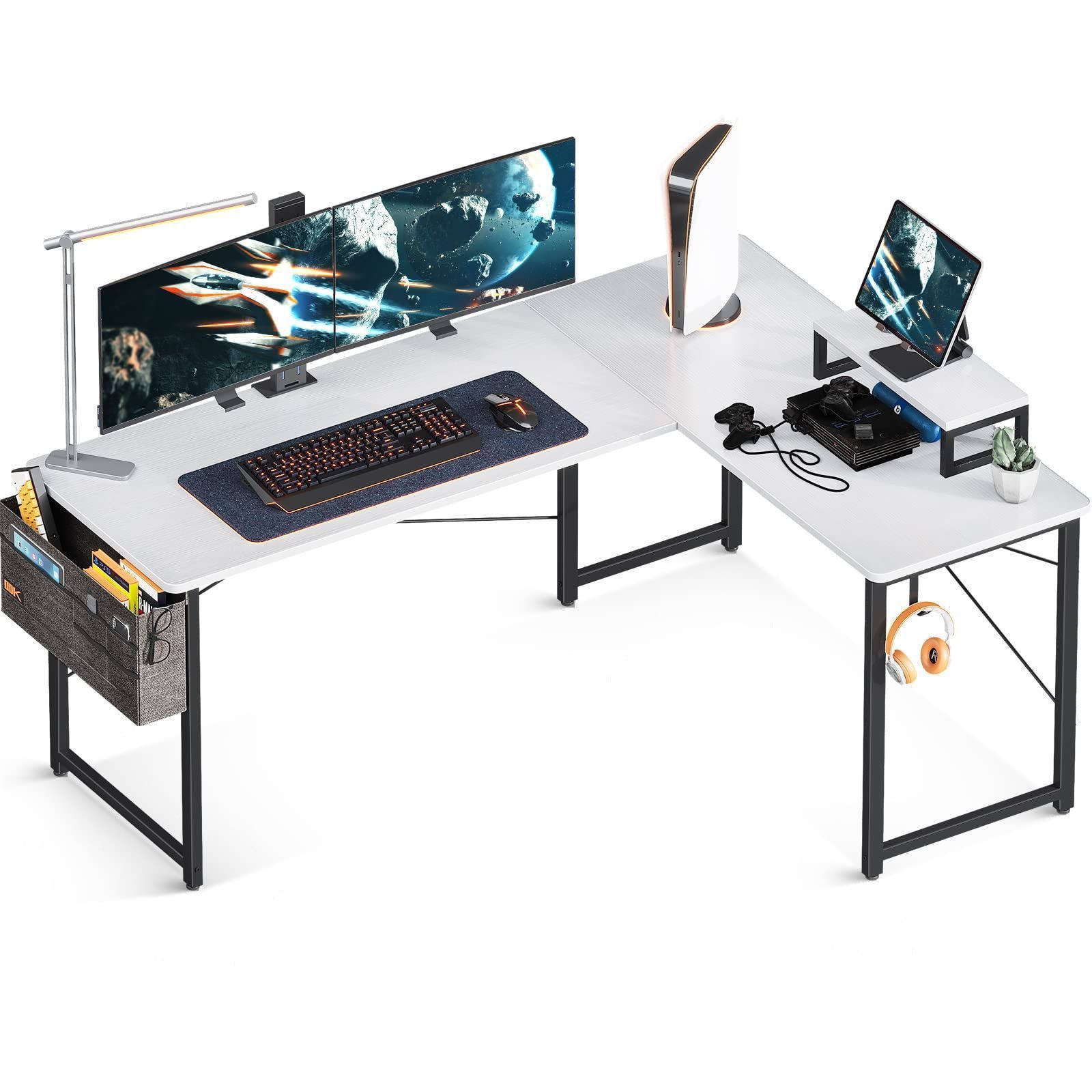 【人気商品】ODK l字デスク パソコンデスク 幅146 ゲーミングデスク L字型 pcデスク デスク 机 エル字デスク 左右切り替え オフィスデスク 組立簡単 在宅勤務 書斎 ホワイト