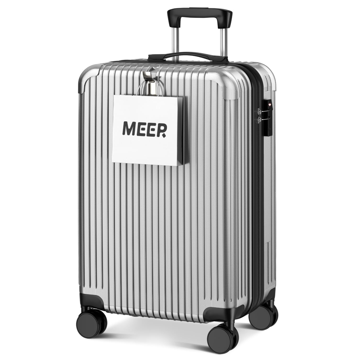 [meer] スーツケース 超軽量 キャリーケース キャリーバッグ 隠しフック機能 360度回転 耐衝撃 静音 TSAローク搭載 泊まる ファスナー式 ビジネス 修学旅行 海外旅行 国内旅行 小型 出張 (シルバ