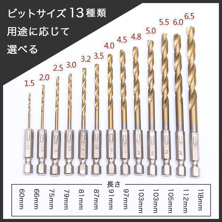 ドリルビット 13本セット 六角軸 穴あけ工具 DIY ハンドメイド547