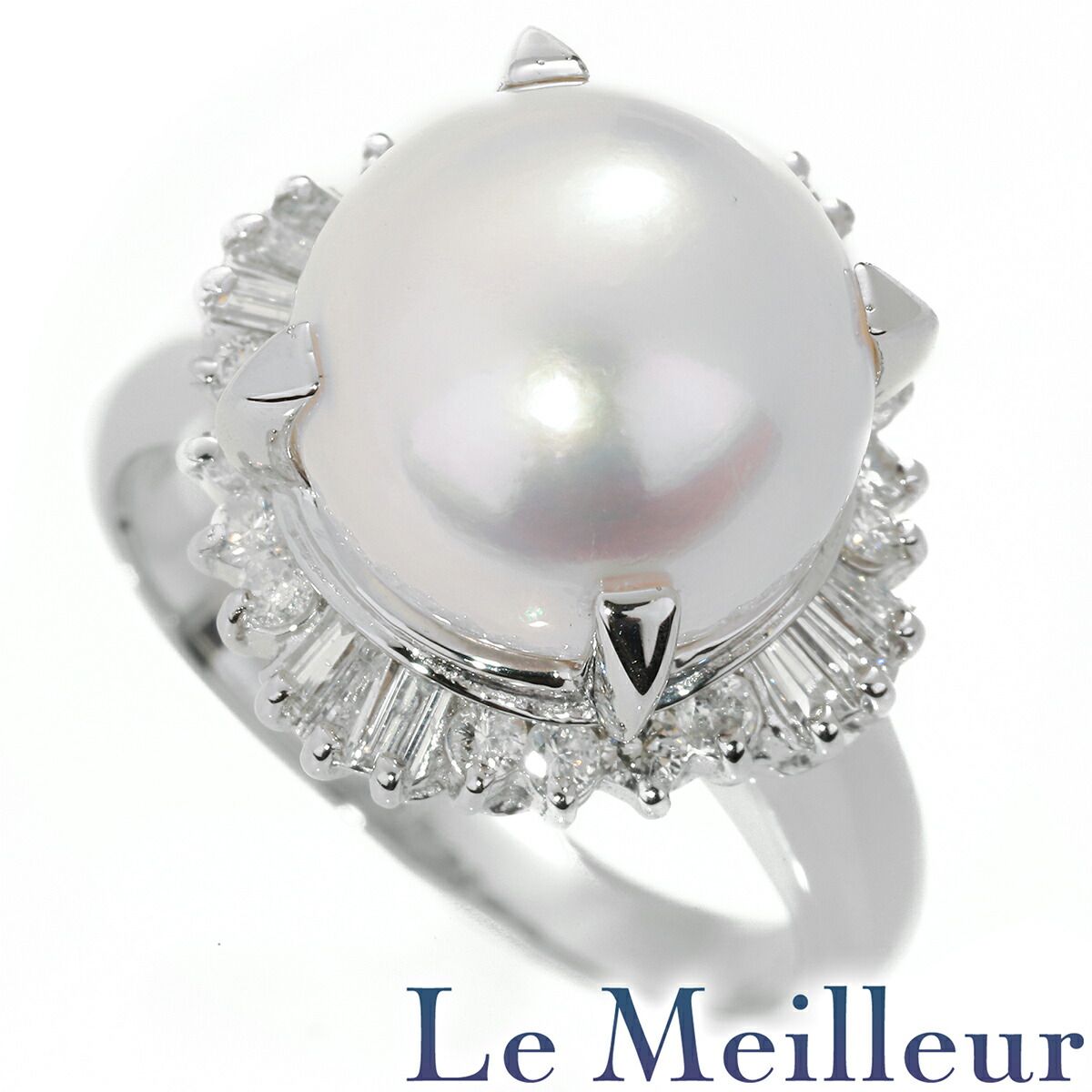 パールリング 指輪 真珠 ダイヤモンド 0.5ct Pt900 13号 中古  