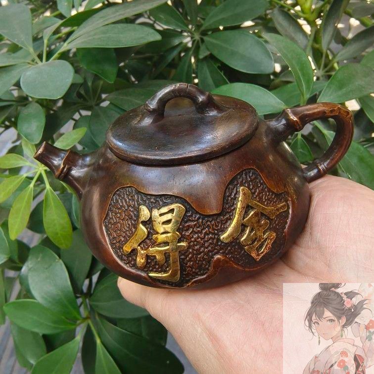 銅壺 置物 銅製 竜把鎏金壺 茶壺 酒壺 装飾品 工芸品 美術品 銅細工 浮彫り竜茶壺 酒壺 茶道 工芸品 置物 装飾品 美術品