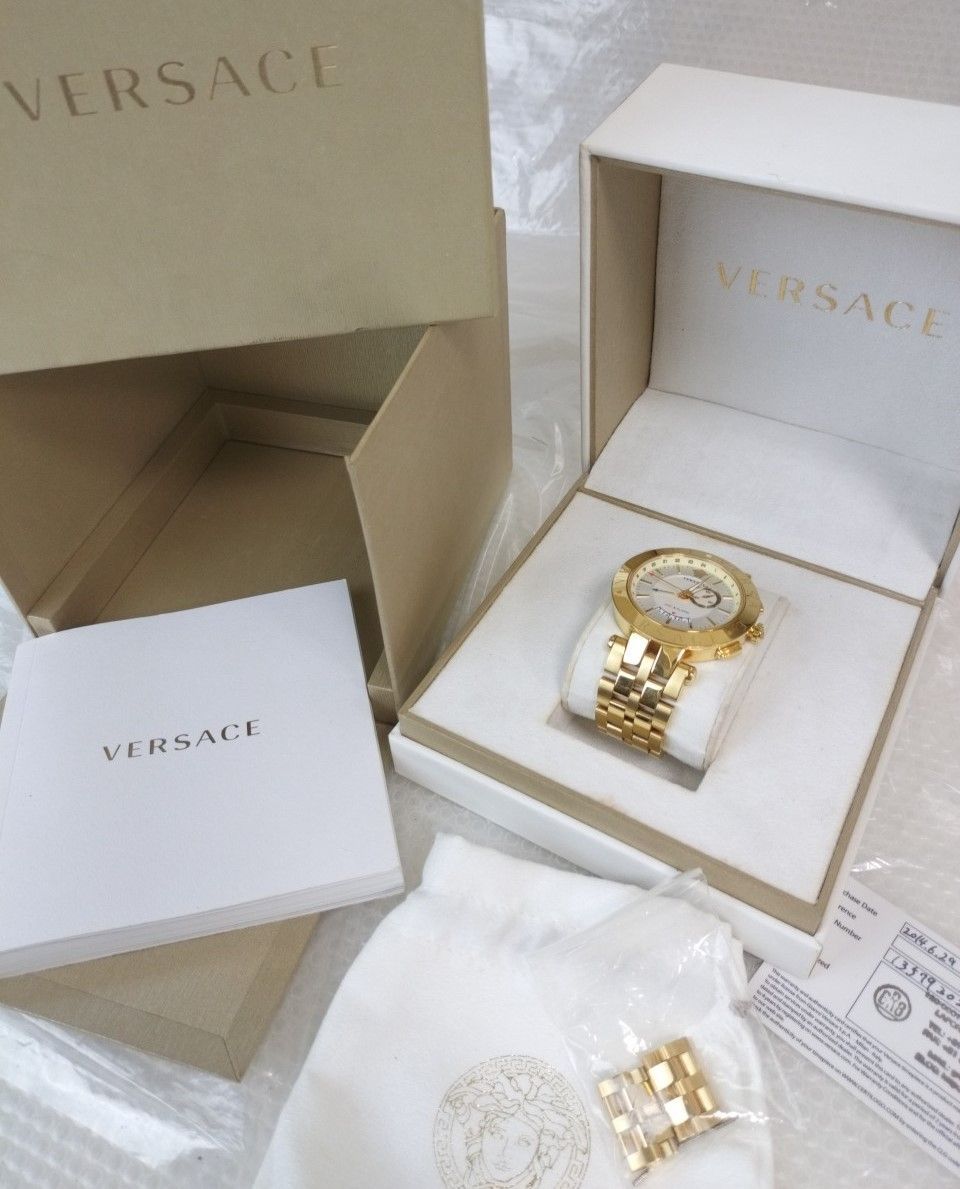 箱/ギャランティー付☆VERSACE/ヴェルサーチ☆腕時計/Vレース GMT