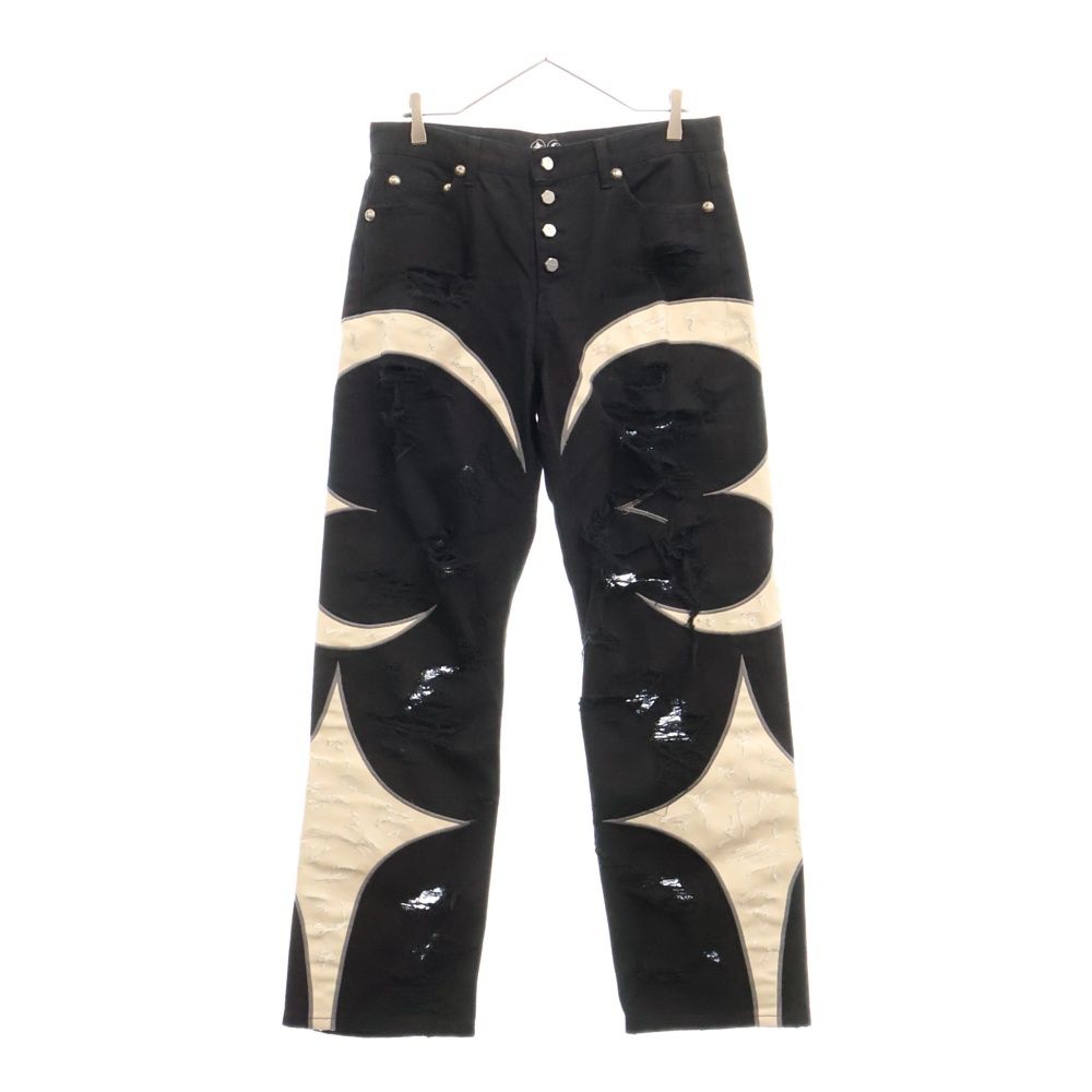 THUG CLUB サグクラブ TC LEATHER WASHING DENIM PANTS TC24PT2102 TCレザー ウォッシングデニムデニムパンツ ブラック デストロイ加工 ブラック