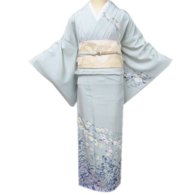 未使用 しつけ糸付 正絹 色無地 168㌢ 薄灰青 未使用 しつけ糸付 正絹 色無地 168㌢ 薄灰青 特選 訪問着 着物