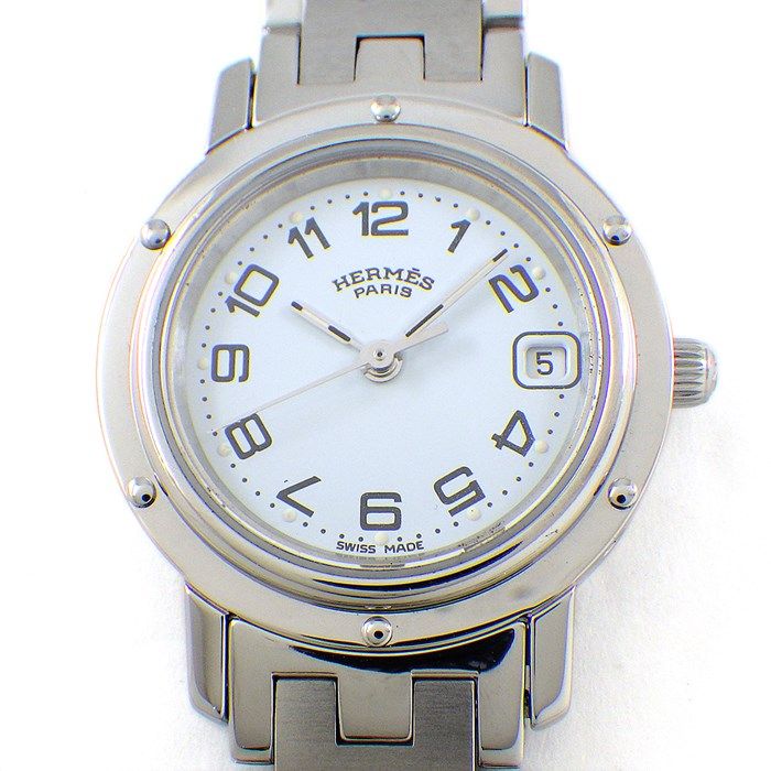 エルメス HERMES 腕時計 クリッパー CL4.210 デイト ホワイト文字盤 SS クオーツアナログ