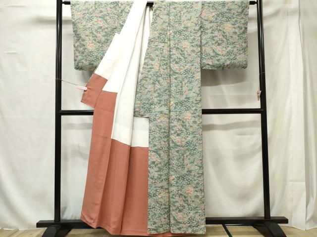 平和屋着物□上質な小紋 舞蝶草花文 正絹 逸品 CAAV1114ou