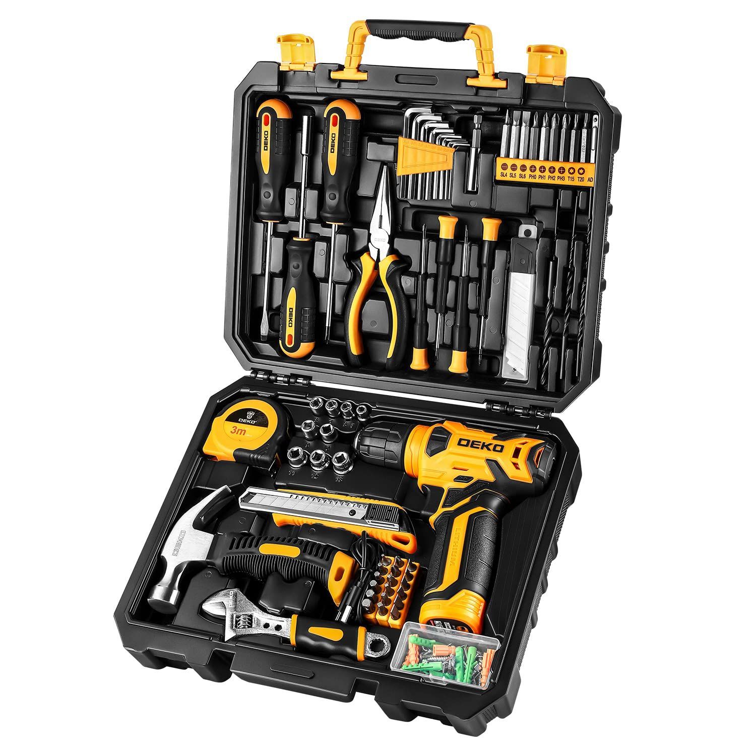 【8V電動ドリル付き】126点組 工具セット ホームツールセット 家庭用 ツールセット 日曜大工 DIYセット 作業工具セット 家具の組み立て 住まいのメンテナンス用 修理道具セット 便利な収納ケ