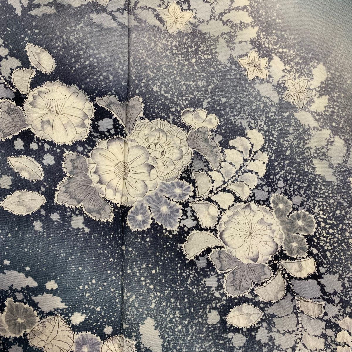 訪問着 身丈164cm 裄丈65cm M 袷 翠山工房 落款 辻が花 ぼかし 青灰色  