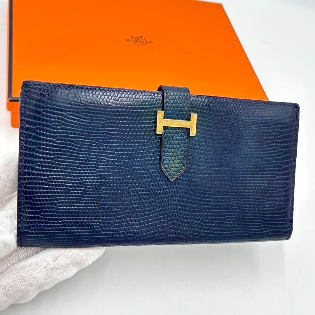 エルメス HERMESベアンリザード二つ折り長財布