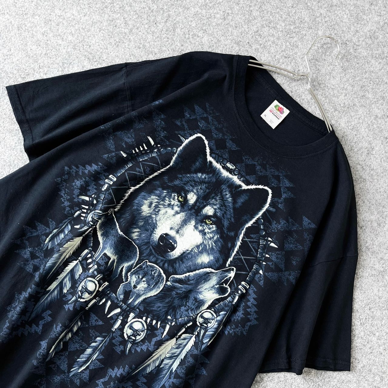 FRUIT OF THE ROOM Tシャツ　猫　ビッグプリント　ブラック　L