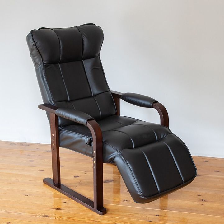 木製肘付リクライニングチェア オットマン付 組立式 SWO248GN 71～140×62×98～105cm BK