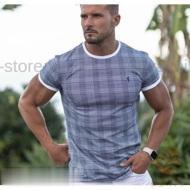 チェック柄 メンズ スポーツ Tシャツ 半袖 ランニング トレーニング ジムウェア 速乾 吸汗 フィットネス 筋トレ 運動着トップス カジュアル 男性用 4color