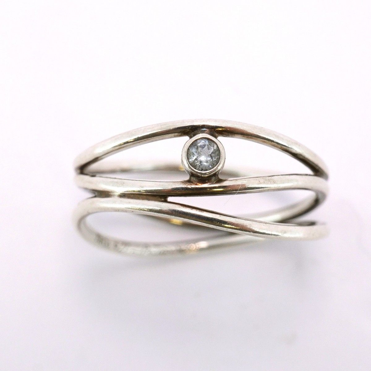 5jeb0139】ティファニー リング ウェーブ/3ロウ シルバー925 アクア  