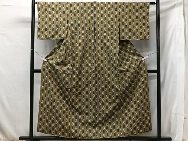 平和屋着物▽上質な紬 　単衣　エ霞麻の葉文様　正絹　逸品　未使用　CAAV8956gh 平和屋着物▽上質な紬 単衣 エ霞麻の葉文様 正絹 逸品 未