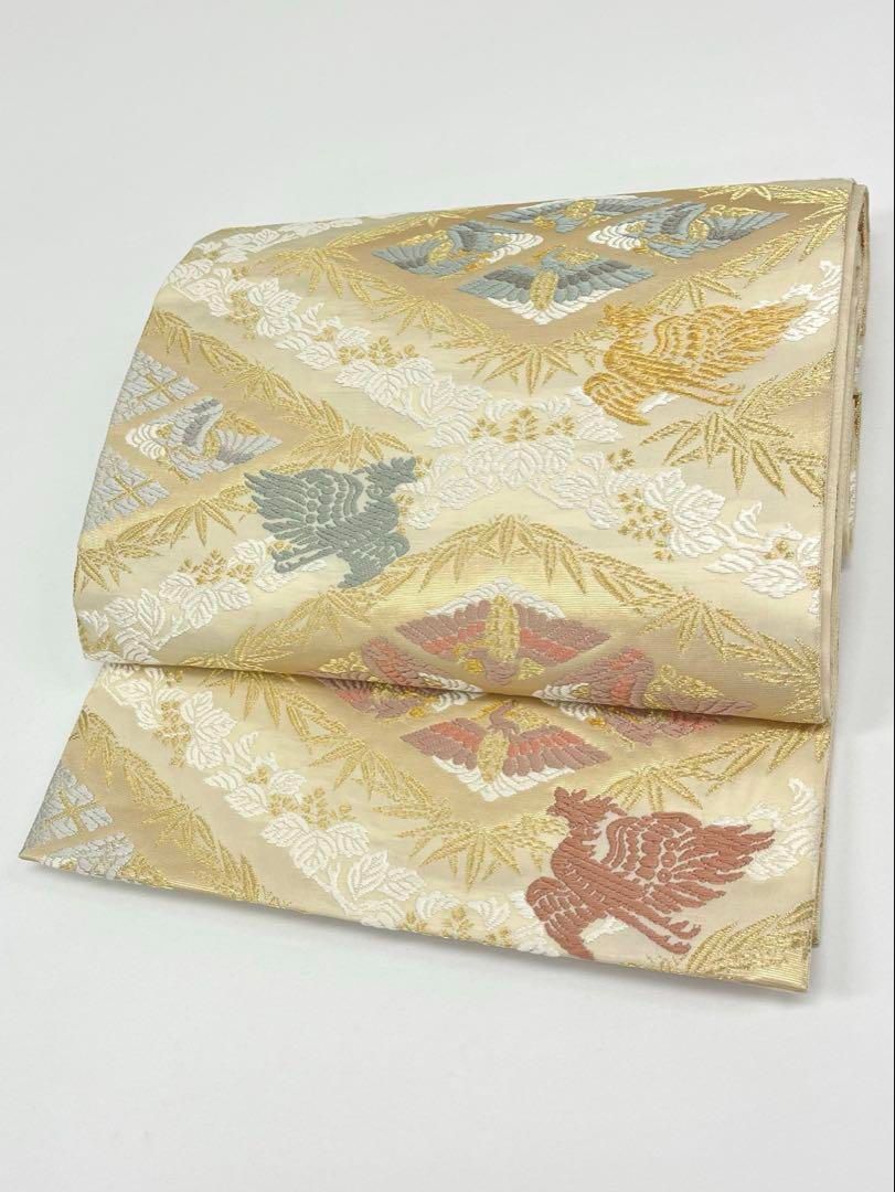 山口美術織物 有職菱取桐竹鳳凰文 唐織 袋帯 金糸 正絹 六通 桐