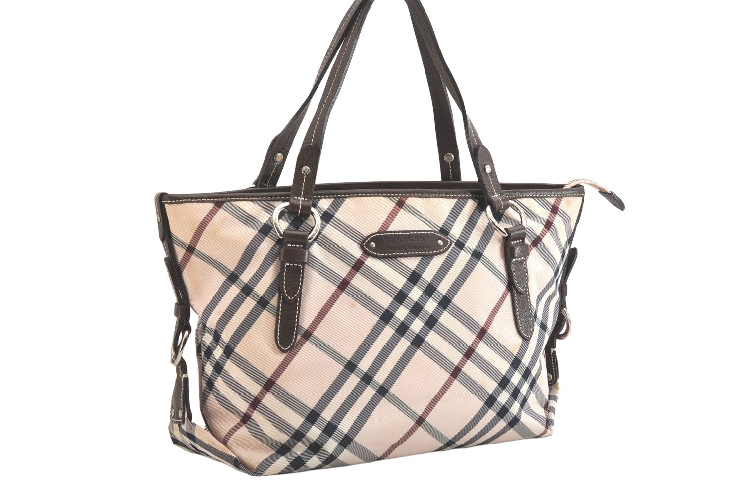 BURBERRY BLUE LABEL バーバリーブルーレーベル チェック柄 ショルダートートバッグ ナイロン レザー ピンク 2942N