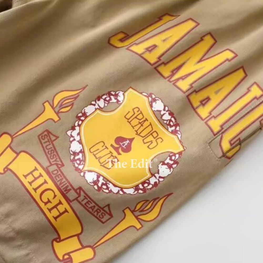 Stussy x Denim Tears ロゴ模様のショーツ 男女兼用 Denim Tears X Stussy Jamaica High Khaki Short- L- Brand New