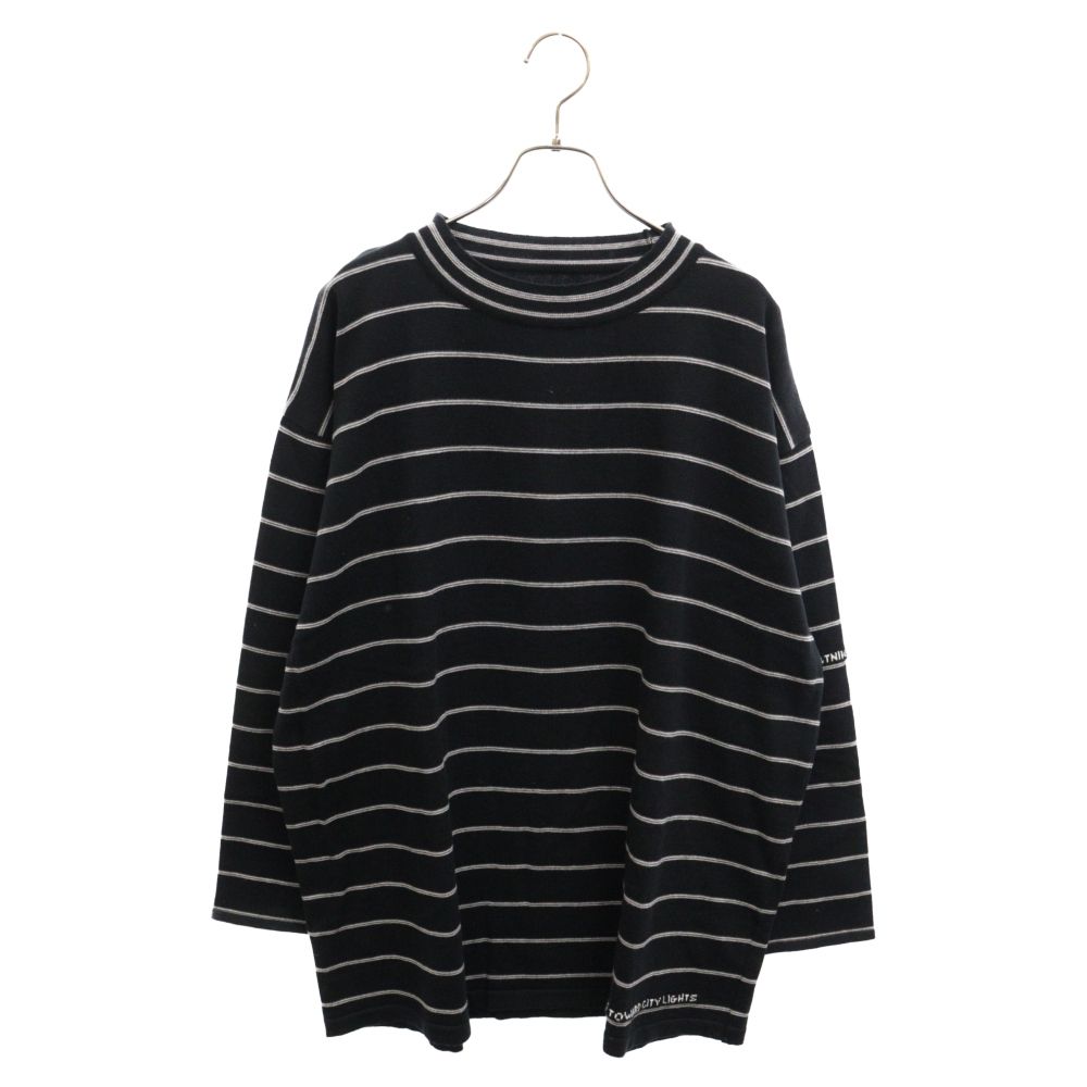 Porter Classic (ポータークラシック) CLASSIC BORDER MOCK NECK LONG SLEEVE SHIRT クラシックボーダー モックネックニットセーター Tシャツ 長袖 ブラック