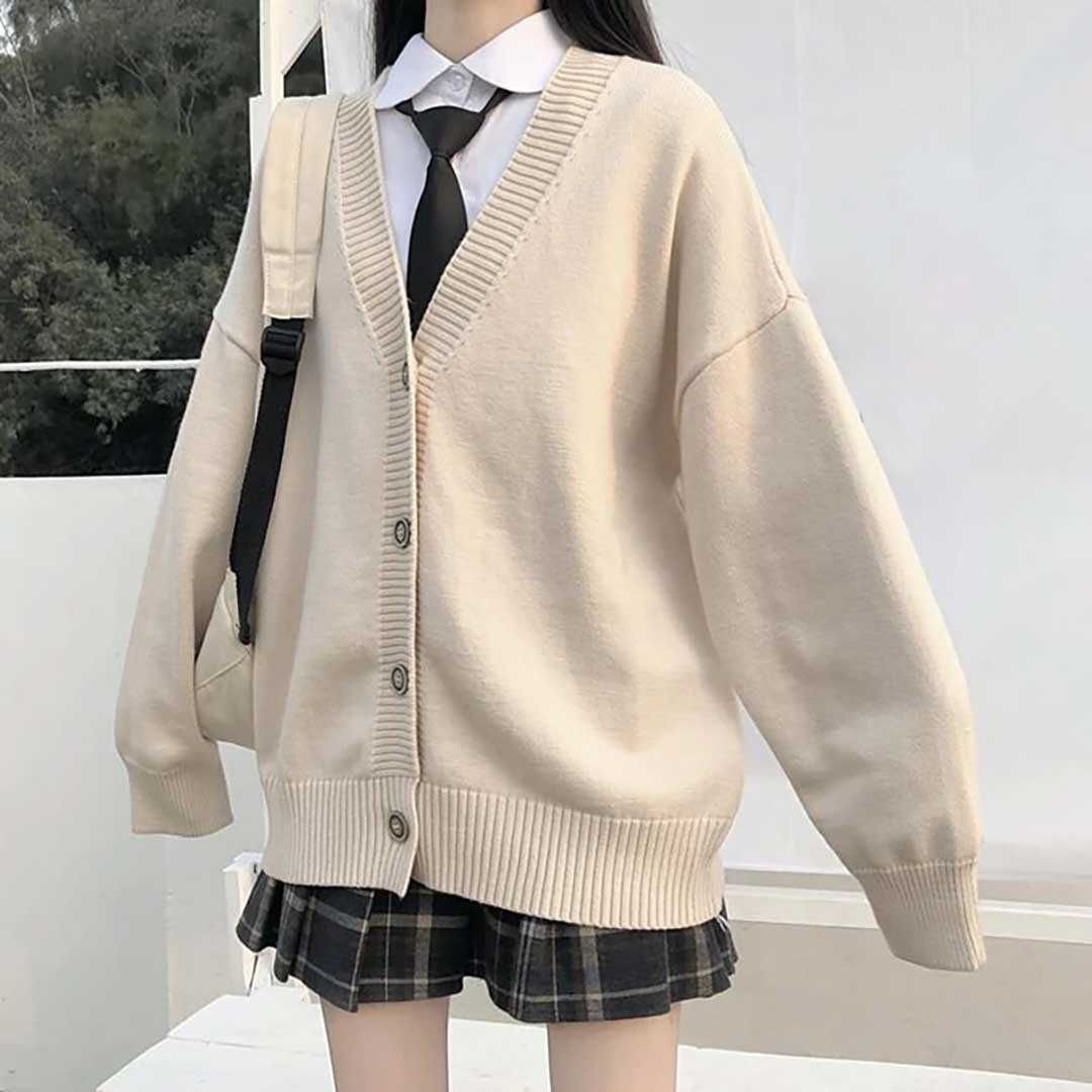 スクールニット カーディガン ベージュ 男女兼用 セーター 制服 学生服 