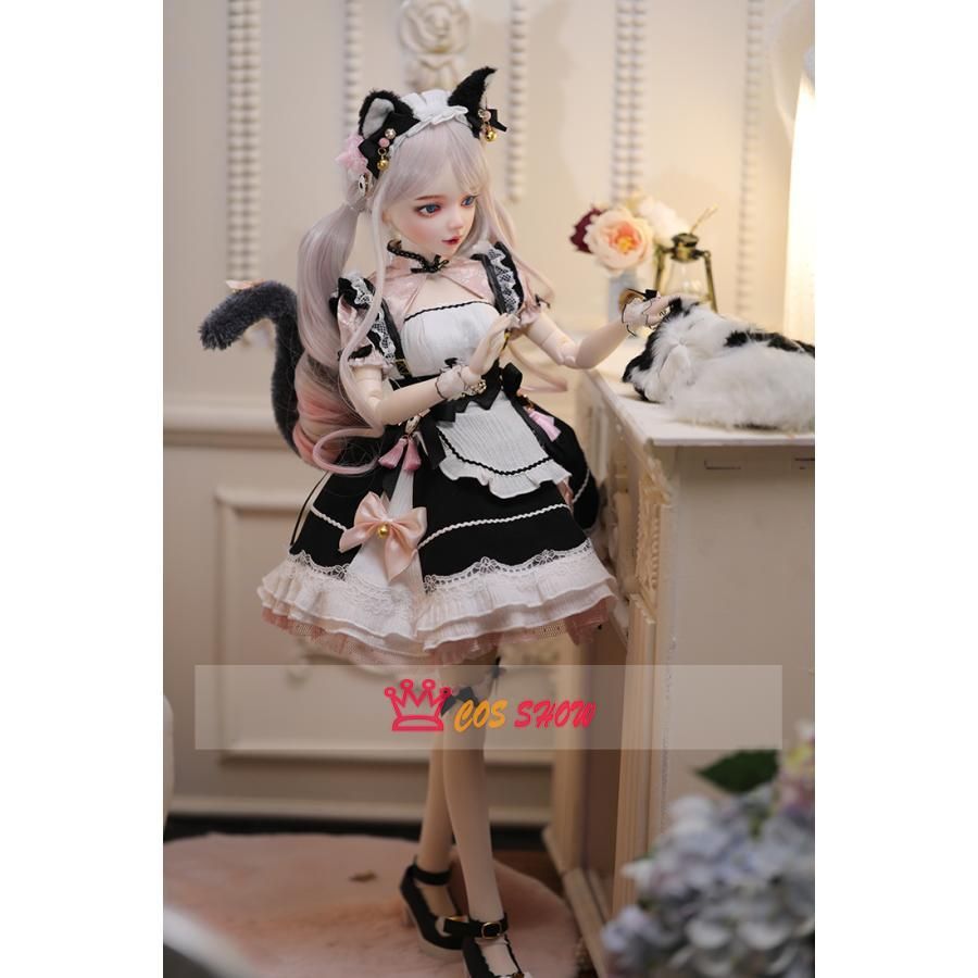 1 3 BJD 球体関節人形 ドール 可動ボディBJD人形60cm 猫ちゃん ワンピース 本体＋ウィッグ＋両面ガラスアイ＋顔メイク 衣装 猫耳カチューシ
