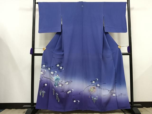 平和屋着物▽訪問着 総刺繍 絵巻枝花文 暈し染め 正絹 逸品