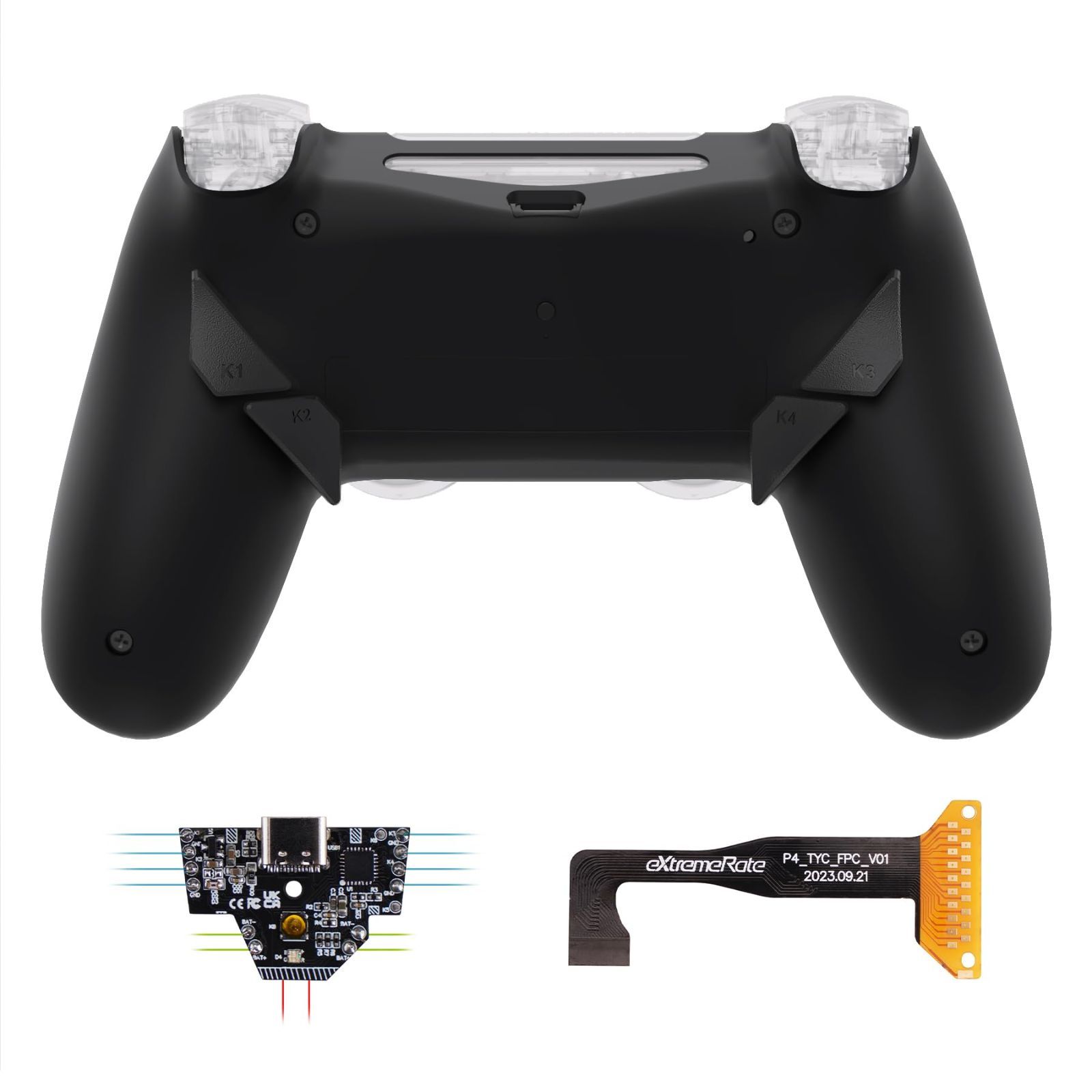 Color:ブラック eXtremeRate ps4 slim proコントローラーJDM-040/050/055に対応用Dawn Type-Cバージョンリマップキット、6つのカスタマイズなマッピングプロファイル、再設計されたピュアカラーバックシェ