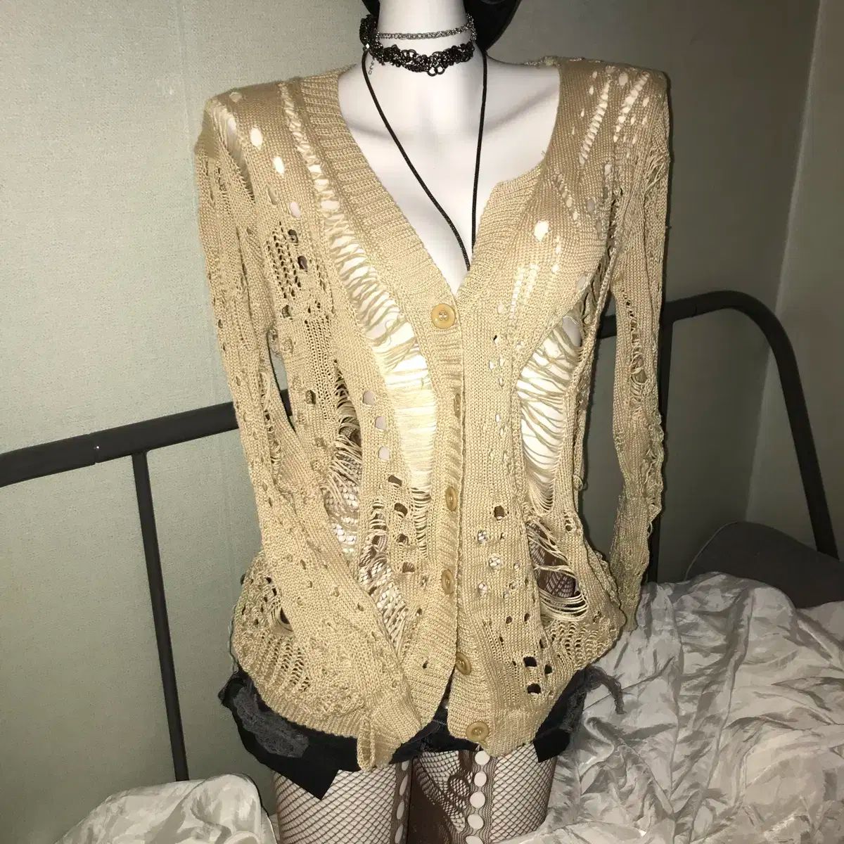 ロック パンク ギャル ダメージ ニット カーディガン