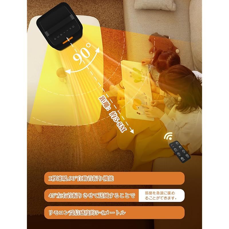 2025全新モデル 3D疑似炎セラミックヒーター 強力送風 大風量 人感センサー 電気ファンヒーター 1500W 瞬間速暖 節電対策 マイナスイオン ECO智能恒温 自動首振り リモコン付き 12Hタイマー 4段送風切替 転倒OFF 過熱保護 電気 0 WWW_KANDAIZUMI_COM