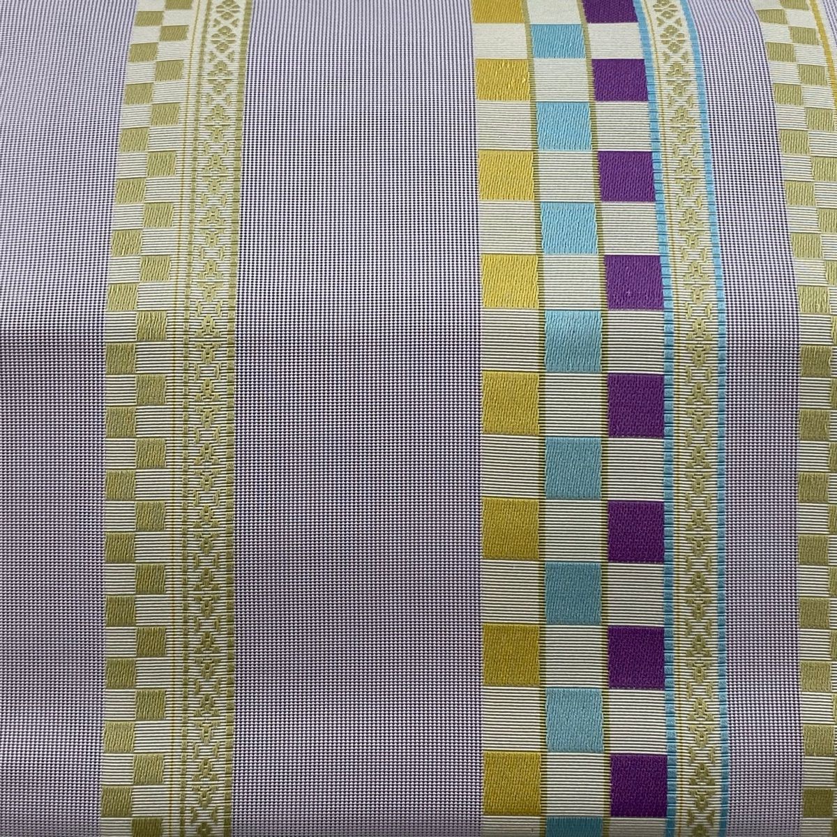 名古屋帯 秀品 夏帯 八寸名古屋帯 松葉仕立て 市松 縞 薄紫 正絹