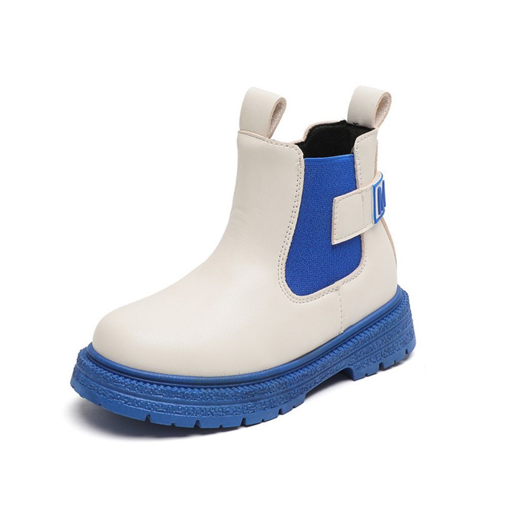 アイボリー×ブルー  28(18cm)  キッズ カジュアル ブーツ pmyshoes551a ショートブーツ キッズ ブーツ 子供ブーツ 子供靴 子ども靴 ショート 無地 シンプル カジュアル ジュニア 女の子 男の子 子供