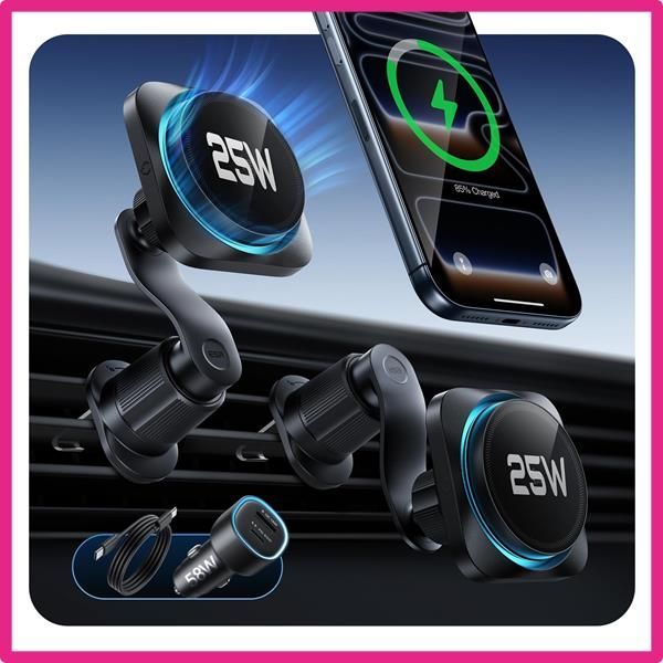 25W ESR OmniLock Qi2.2認証 25W充電 magsafe 車載ホルダー 冷却機能付き CryoBoost搭載 2025新登場 高速充電 改良クリップ 損傷防止ロック スマホホルダー 車 スマホ冷却 360°回転 自由調節 車載スマホホル