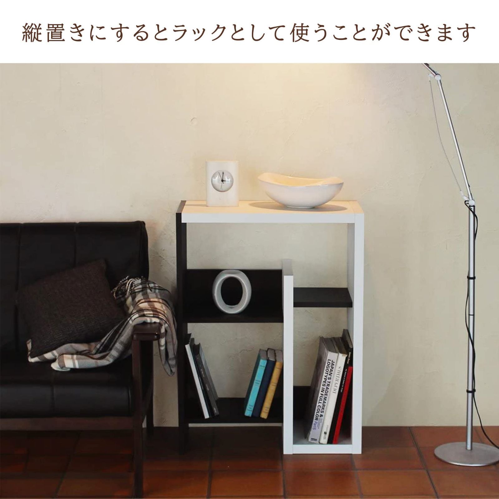 在庫 ヴォルデバ VRD-6080WH 幅80×奥行29.6×高さ60.1cm 簡単組立 木目調 ダークブラウンとブラックのモダンなツートン 厚みのある天板 縦でも横でも使える ユニークで無駄のないデザイン テレビボード ローボード テレビ台 白