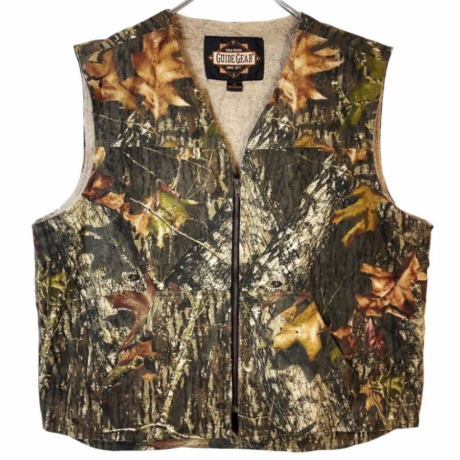 Guide Gearジップアップカモフラージュベスト裏地ボアフリースrealtree 