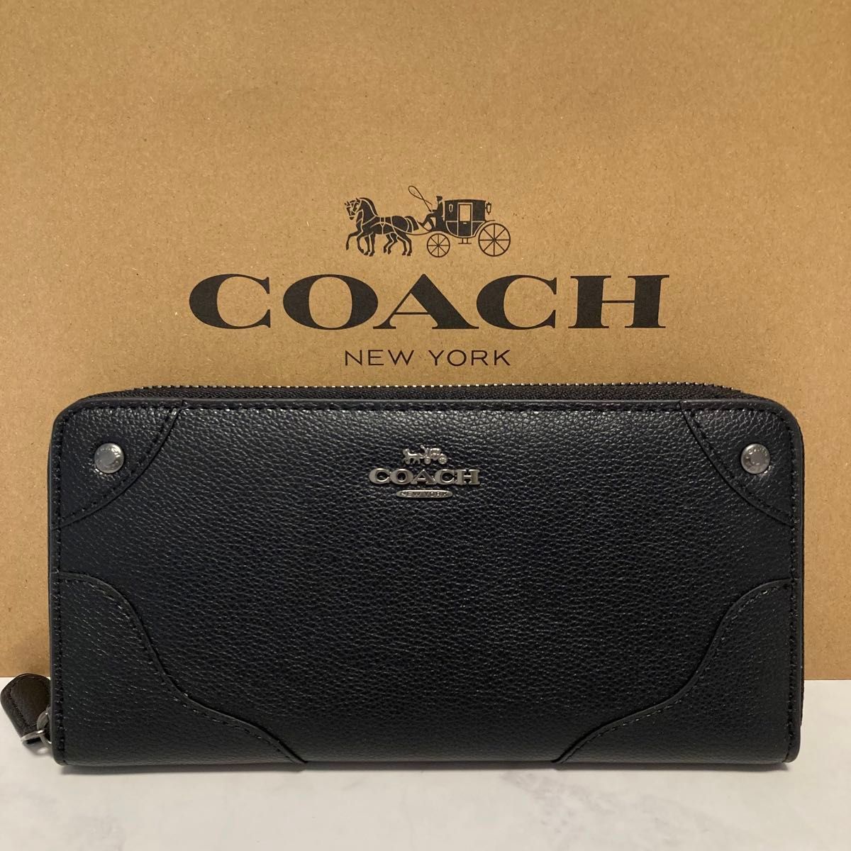 新品 COACH 長財布 コーチ 長財布 レディース ブラック シルバー - メルカリ