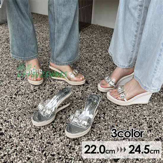 サンダル レディース オープントゥ ウェッジソール ミュール 厚底サンダル 透明感 ヒール8CM キラキラ クリアサンダル おしゃれ vii3y254945
