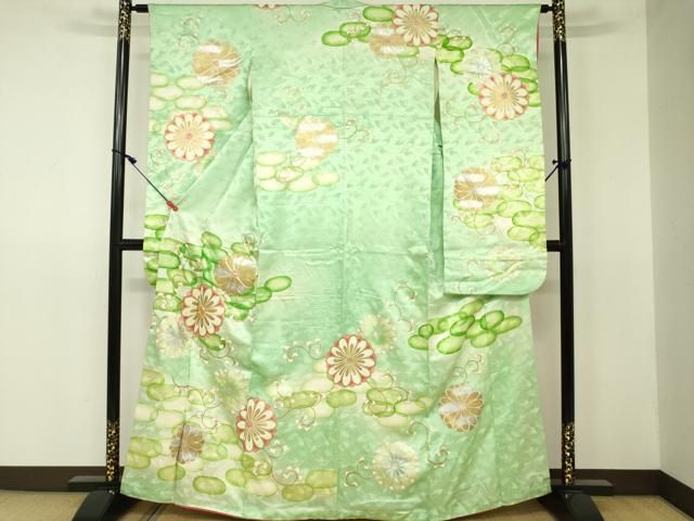 平和屋着物○豪華振袖 刺繍 草花文 ラインストーン 暈し染め 金銀彩