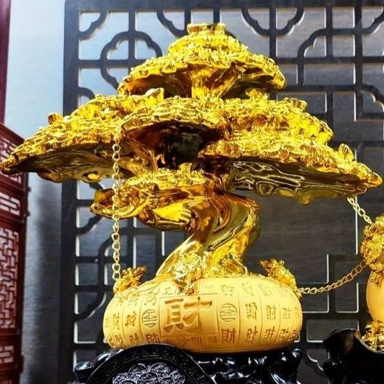 インテリア小物 招財樹 キャベツ 置物 金色 黄金 財 富 金運 幸運 風水 開運 縁起 繁栄 金のなる木 商売繫盛 玄関 リビング 寝室 職人技