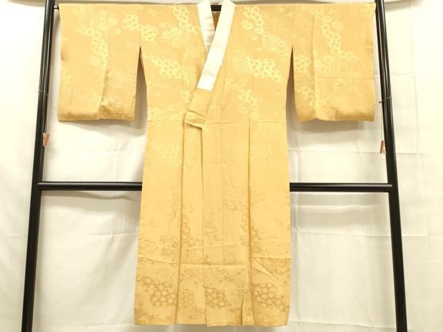 平和屋本店□上質な長襦袢 無双仕立て 舞花地紋 菜種油色地 やまと誂